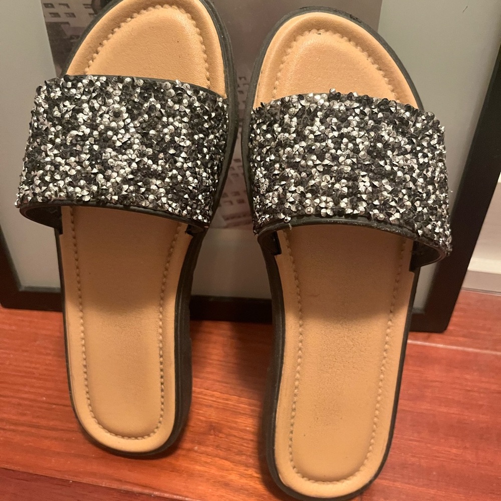 Black Glitter Slide Sandals